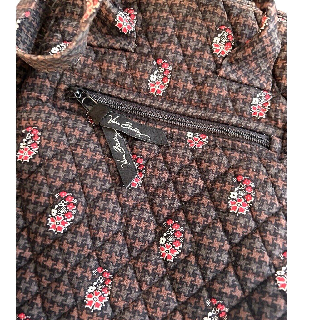 Vera Bradley Floral Black Brown W Red Quilted Back Pack Shoulder Bag Sling